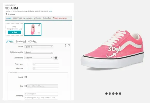 Podgląd interfejsu oprogramowania do prezentacji 3D dla e-commerce