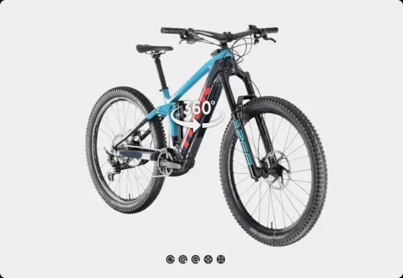 Prezentacja 360° niebieskiego elektrycznego roweru górskiego