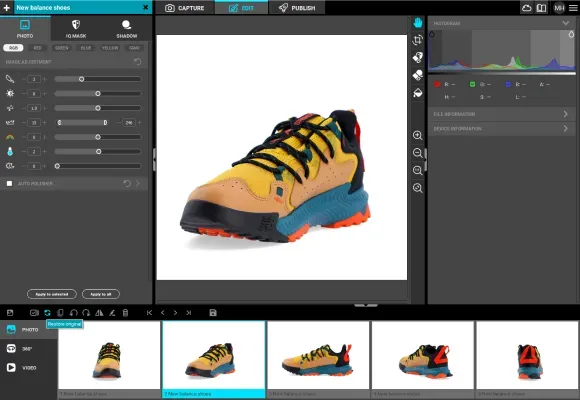 Interfejs edycji obrazu dla butów trailowych New Balance