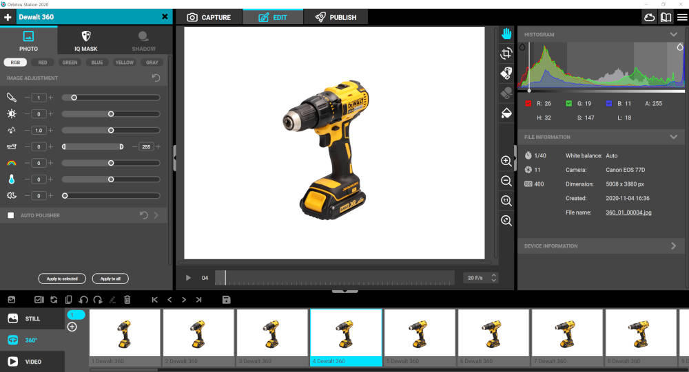 360° product photography software suite – Orbitvu Station Allows to capture, post-process and out 360° spins