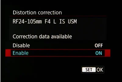 Distortion correction setting