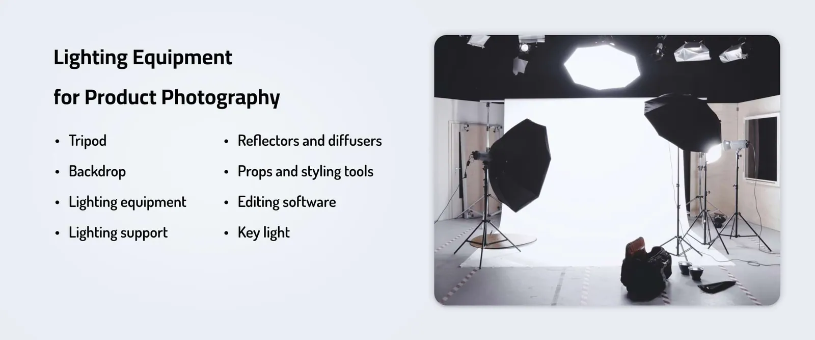 Sprzęt oświetleniowy do fotografii produktowej w studiu