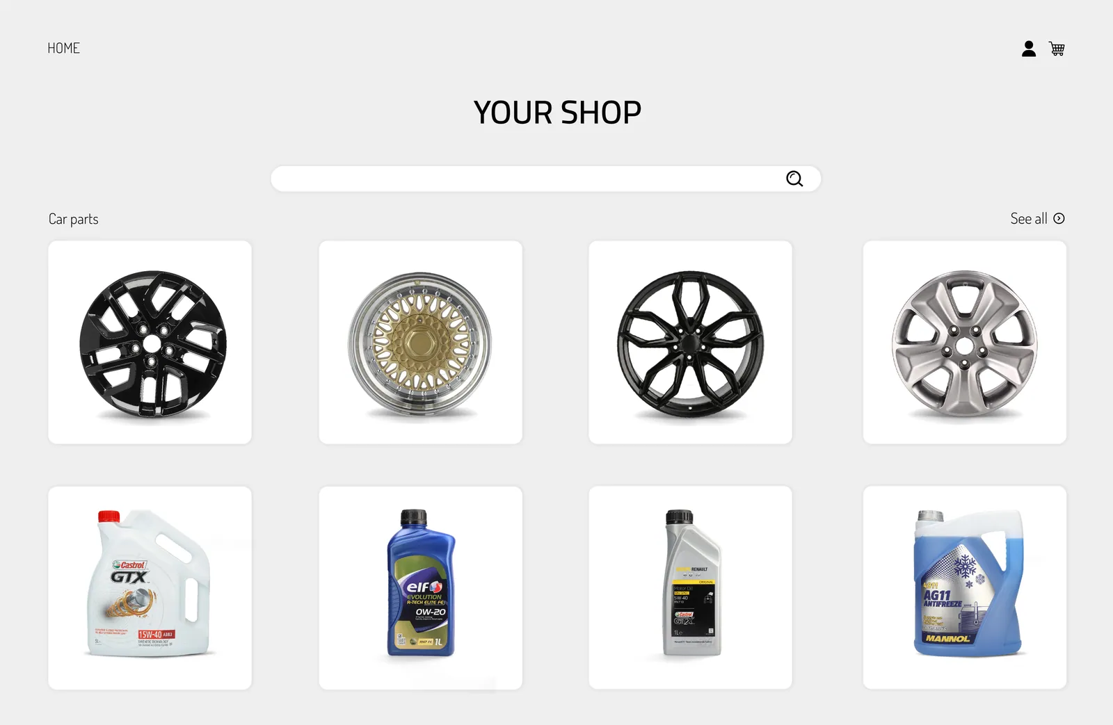 Sklep internetowy z częściami samochodowymi ze spójnymi zdjęciami produktów