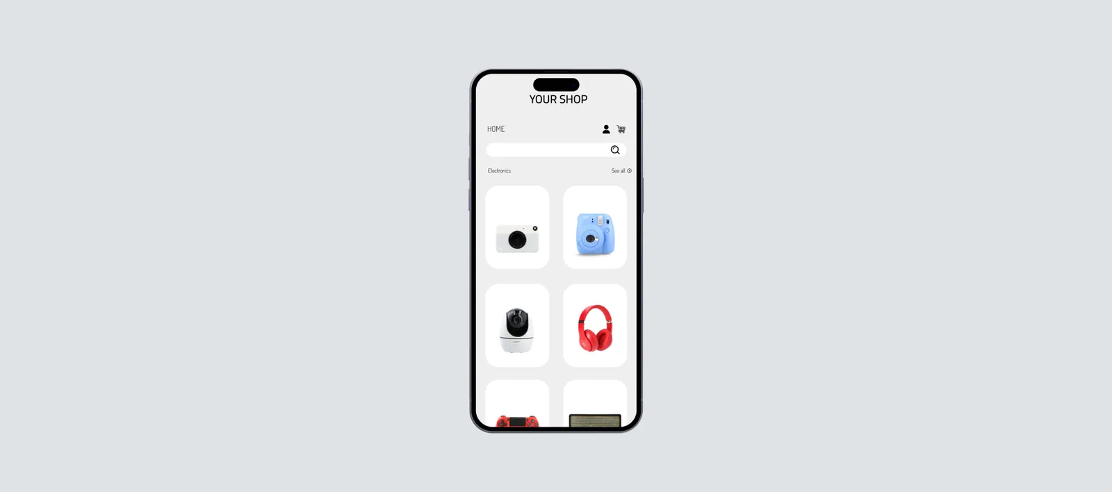 Sklep internetowy ze zdjęciami produktów wyświetlony na smartfonie